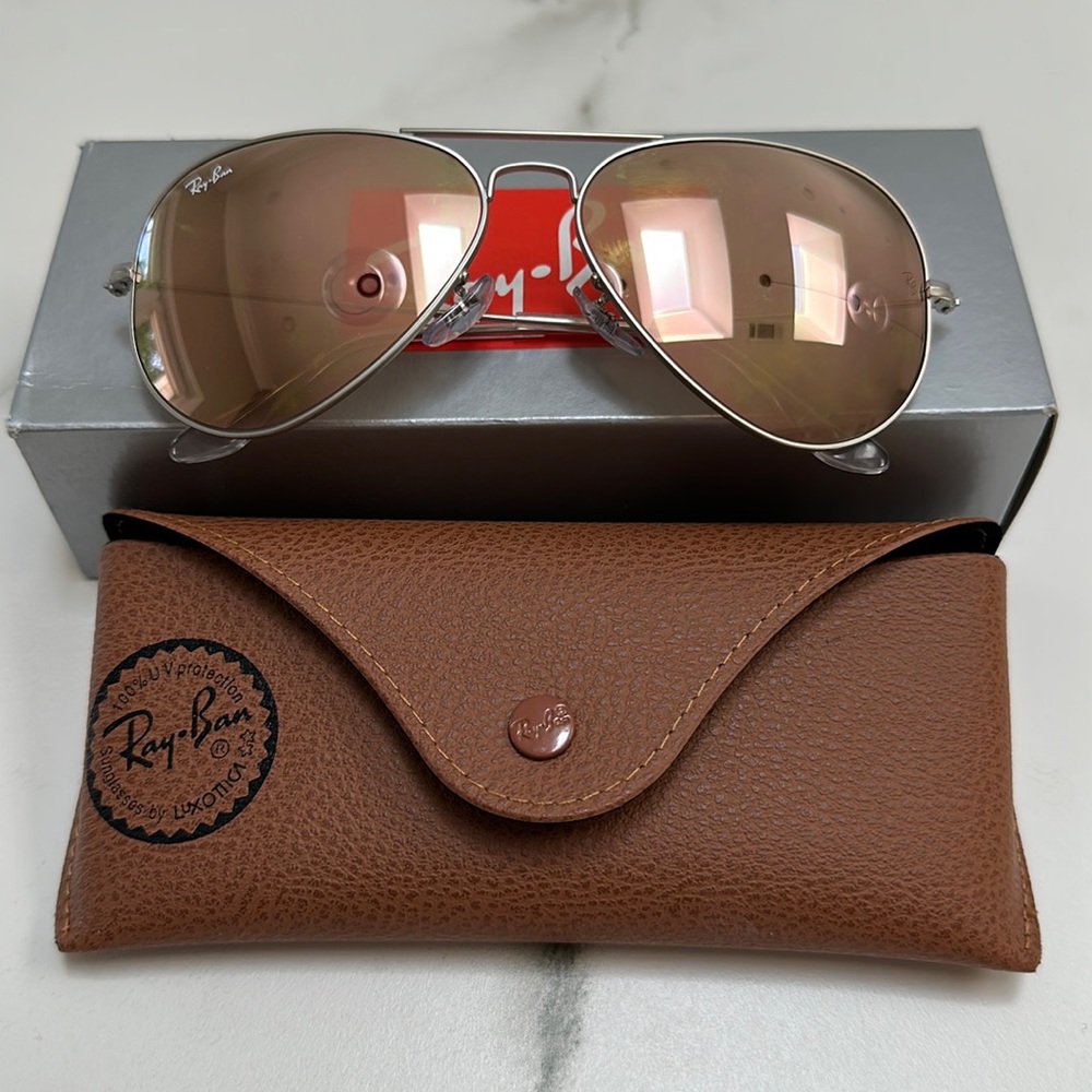 Ray Ban Aviator Large Metal - matte silver , light brown mirror pink 0RB3025